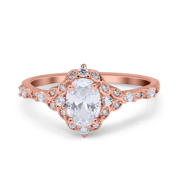 Oval Engagement Ring Accent Vintage Rose Tone, Simulated Cubic Zirconia 925 Sterling Silver